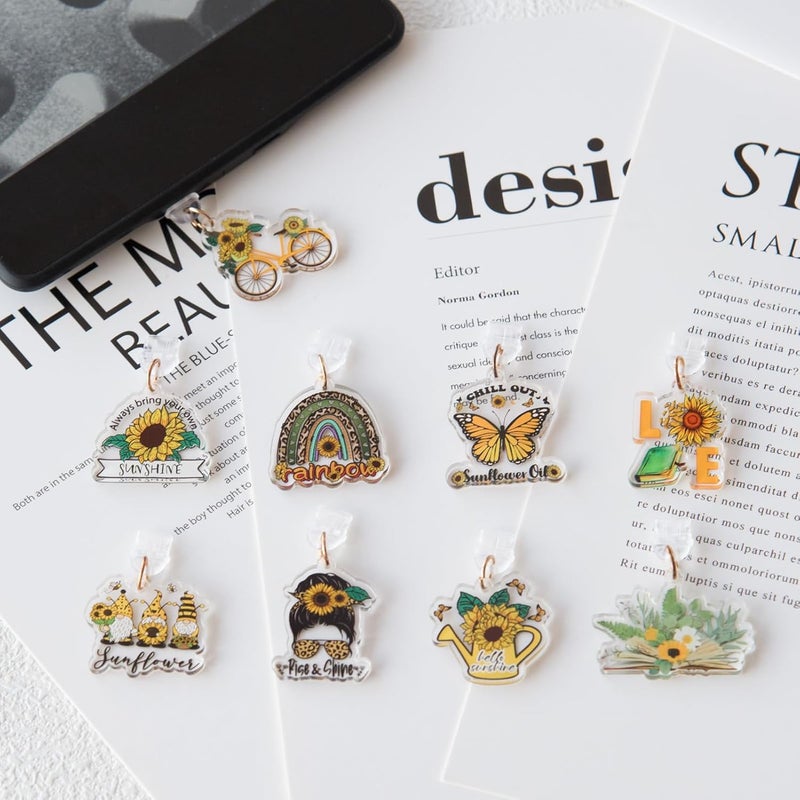 THSOGO 9PCS Dust Plug Charms for E - Reader/Kindle, Cute Book Sunflower Dust Plugs Compatible with Type C Charging Port, Gift for Book Sunflower Lovers Readers Women Teachers Students - Image 3
